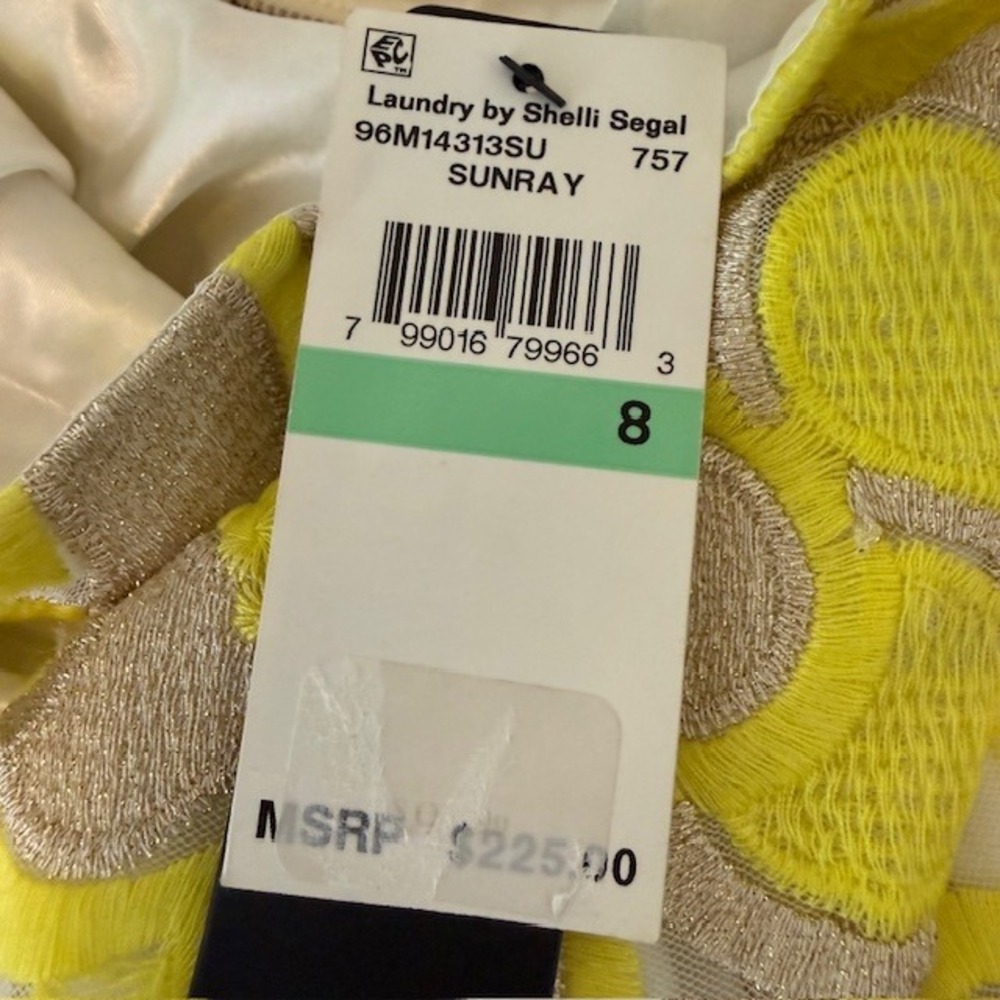 NWT Laundry by Shelli Segal Sunray Dress Floral Embroidery Yellow Taupe‎ White 8 - Picture 8 of 12